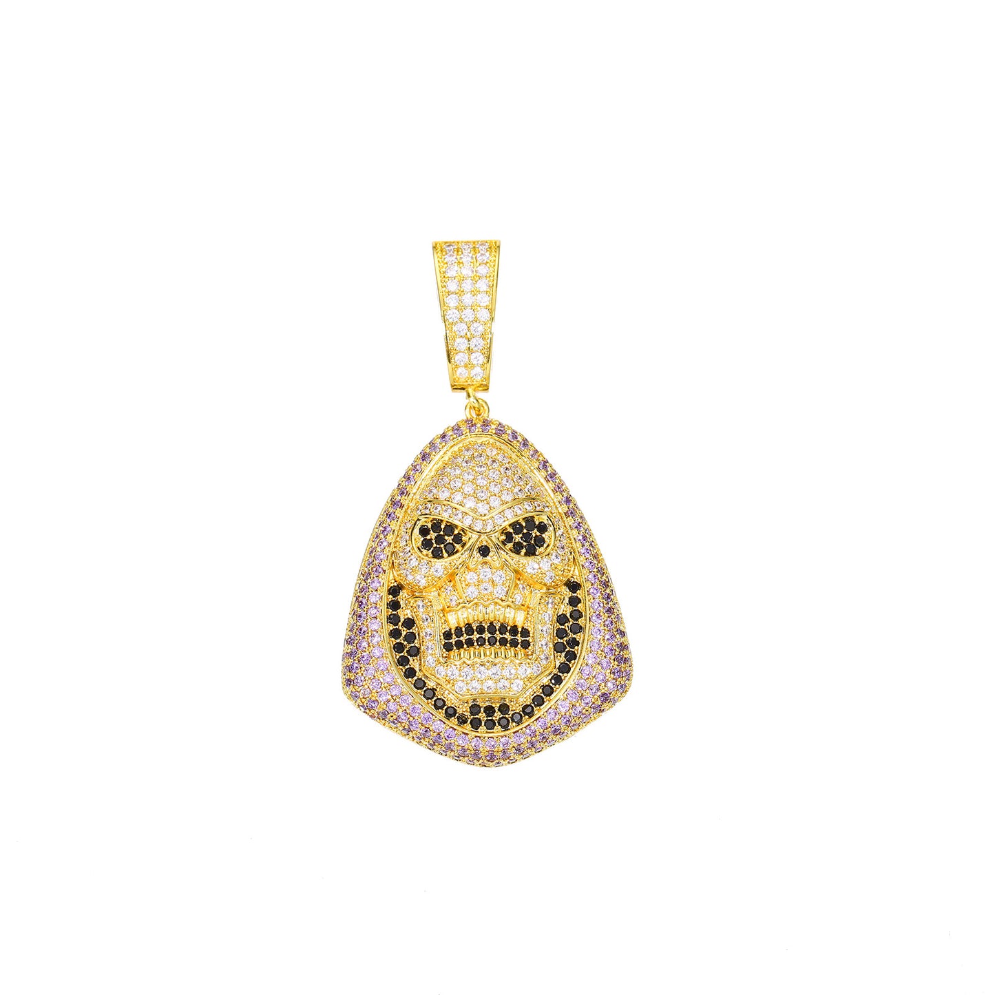 Iced Out Skull Pendant Necklace for Men - Hip Hop Copper Jewelry with Cubic Zirconia Rope Chain product image