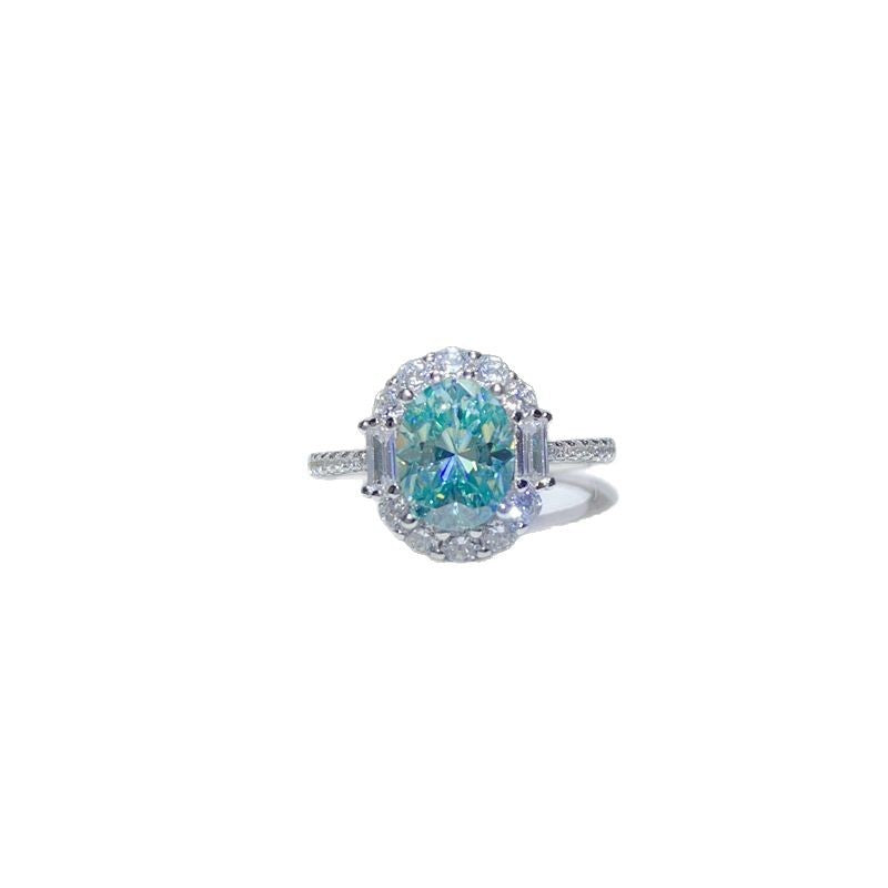 Green Moissanite Halo Ring for Women, Oval Center Stone Promise Engagement Ring product image