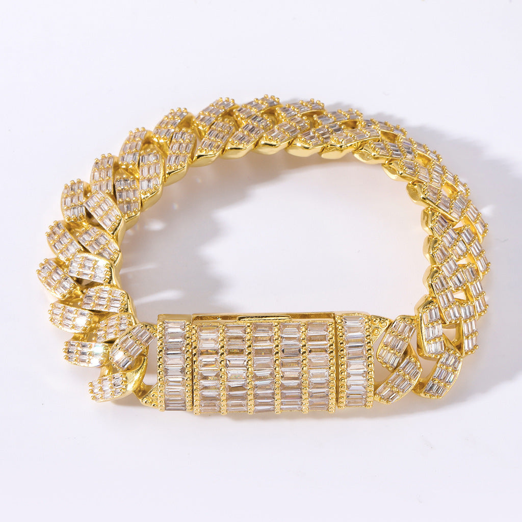 Hip Hop Diamond Shape Cuban Link Cubic Zirconia Bracelet for Men