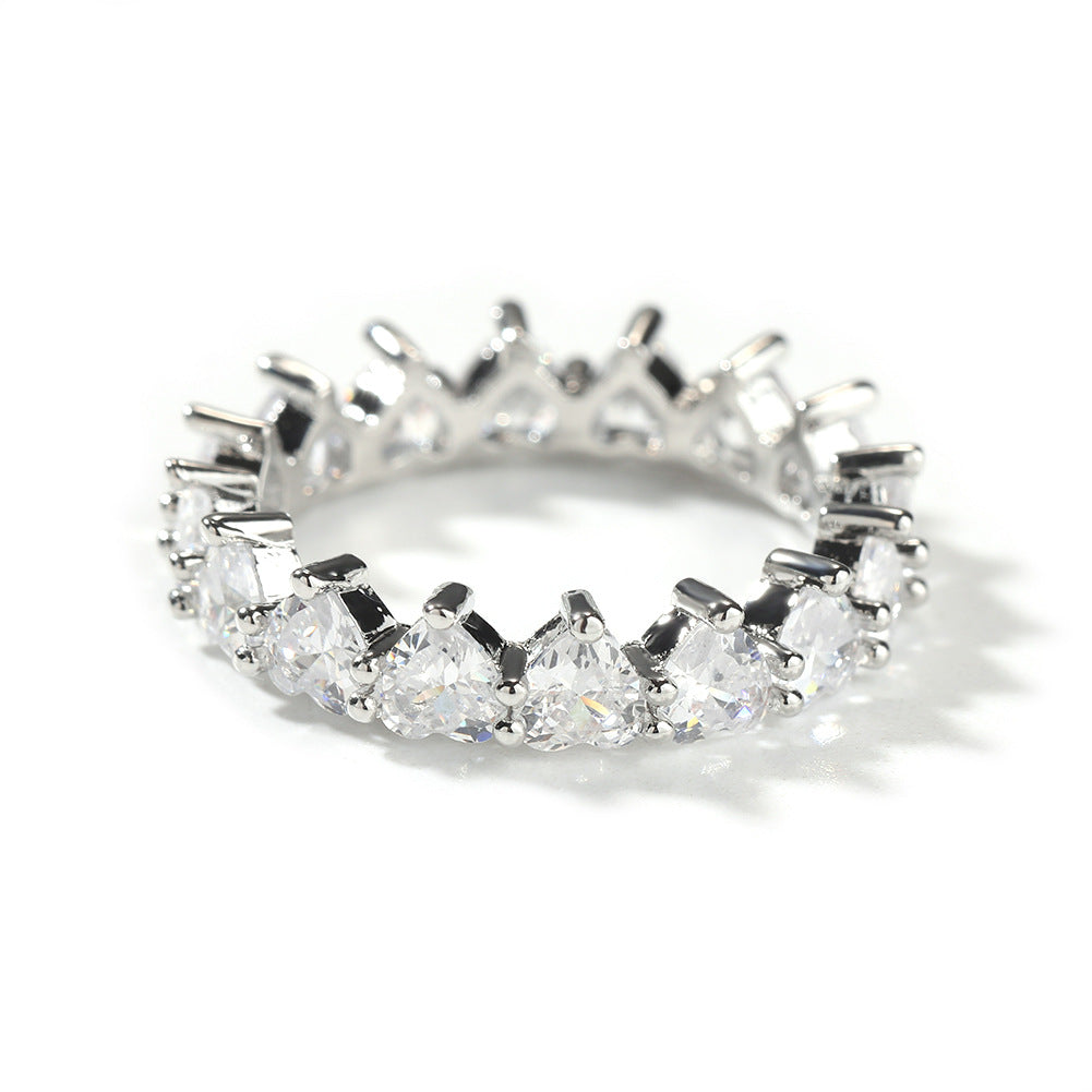Silvery Zircon Heart Ring Set for Women – Hip Hop Style Copper Statement Stackable Rings