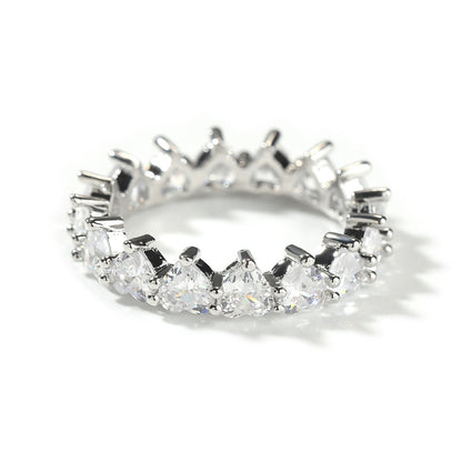 Silvery Zircon Heart Ring Set for Women – Hip Hop Style Copper Statement Stackable Rings