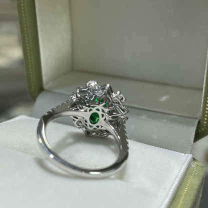 Green Halo Ring for Women, Oval Green Gemstone Promise Ring, S925 Silver