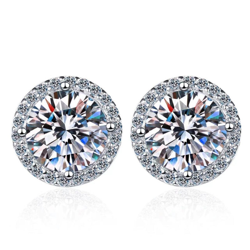 Round Cut Moissanite Stud Earrings with Halo, White Stone Earrings for Women product image