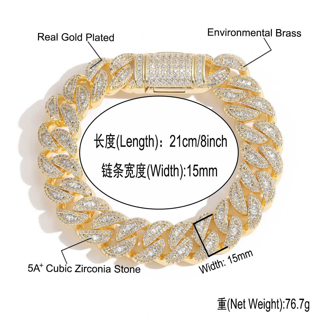 Hip Hop Light Luxury Cuban Link Cubic Zirconia Bracelet for Men