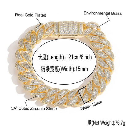 Hip Hop Light Luxury Cuban Link Cubic Zirconia Bracelet for Men