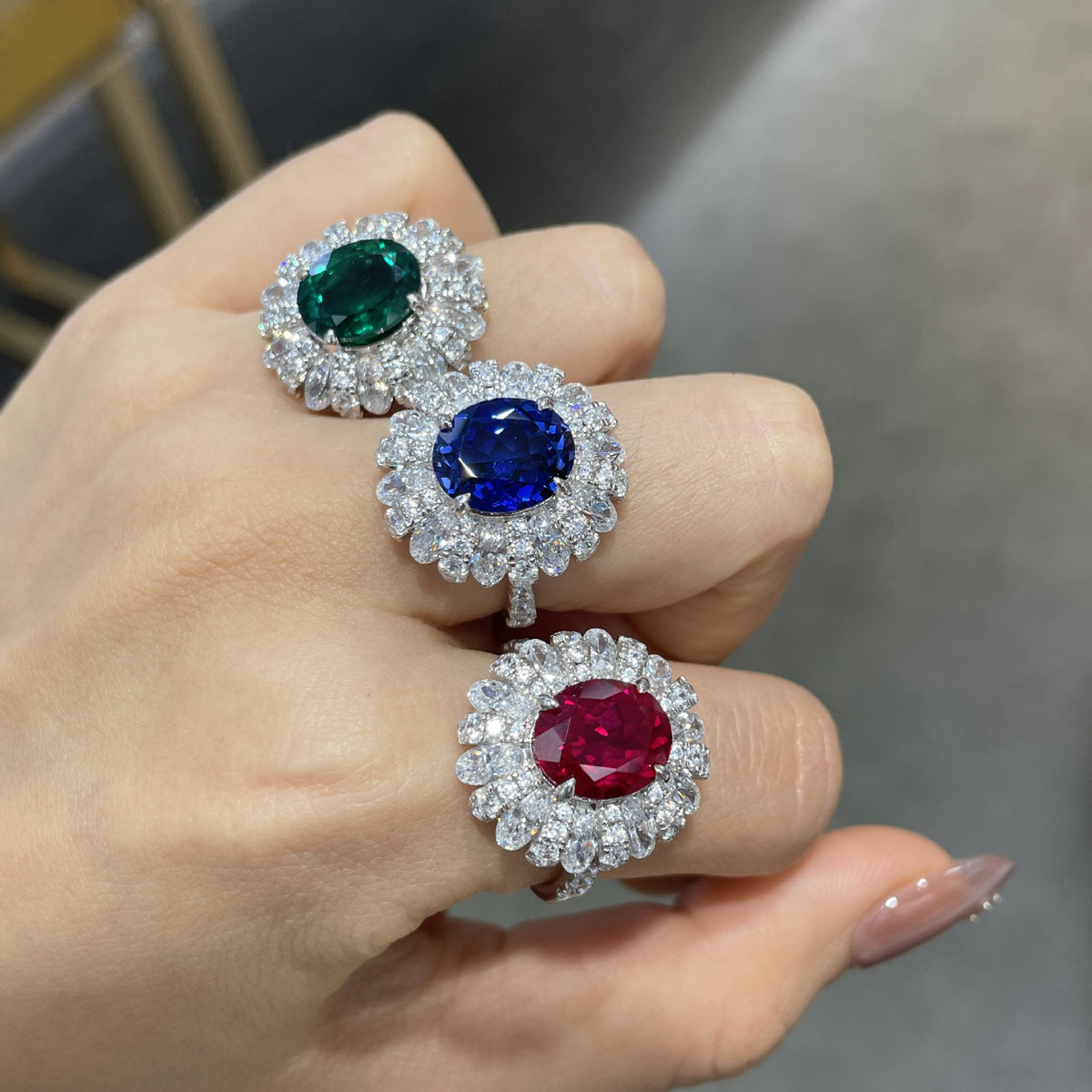 Oval Color Stone Halo Ring for Women, 5 Carat Cocktail Ring product image