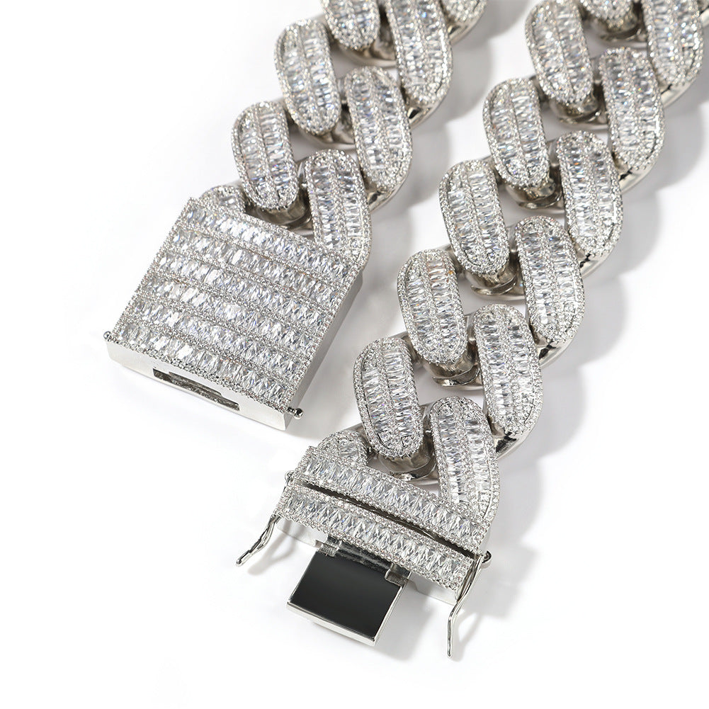 Iced Out Cuban Link Chain Necklace with Cubic Zirconia for Women & Men, Gold Plated or Silver Plated Statement Hip Hop Pendant Chain