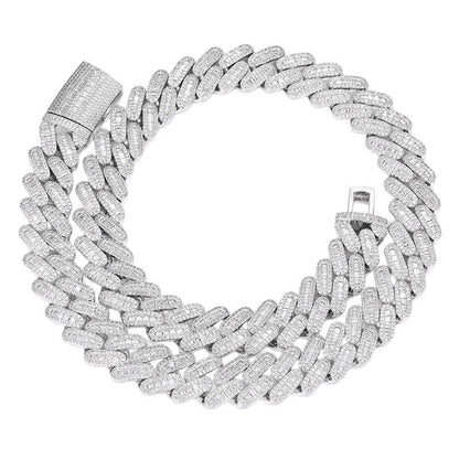 Unisex Iced Out Cuban Link Chain Necklace Bracelet Set - Triple Row Diamond Look Streetwear Jewelry