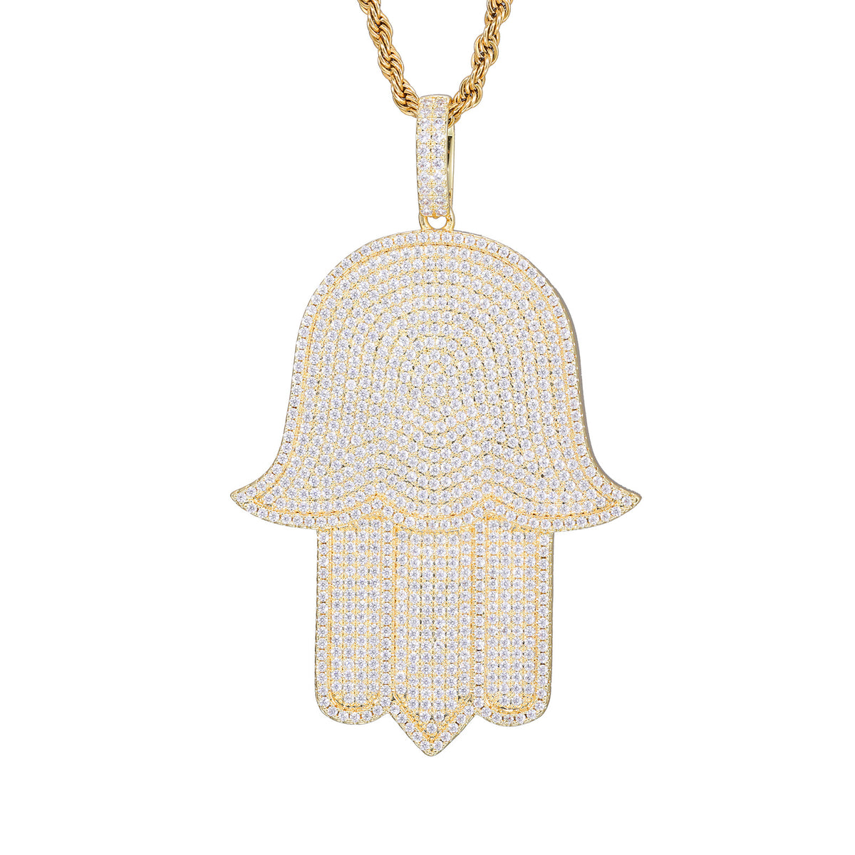 Hamsa Hand Zircon Pendant Necklace, Hip Hop Statement Chain Jewelry product image