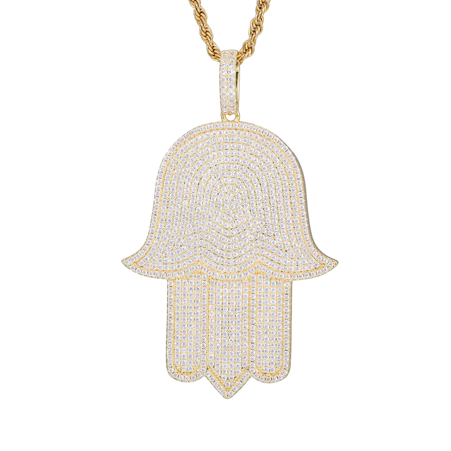 Hamsa Hand Zircon Pendant Necklace, Hip Hop Statement Chain Jewelry product image