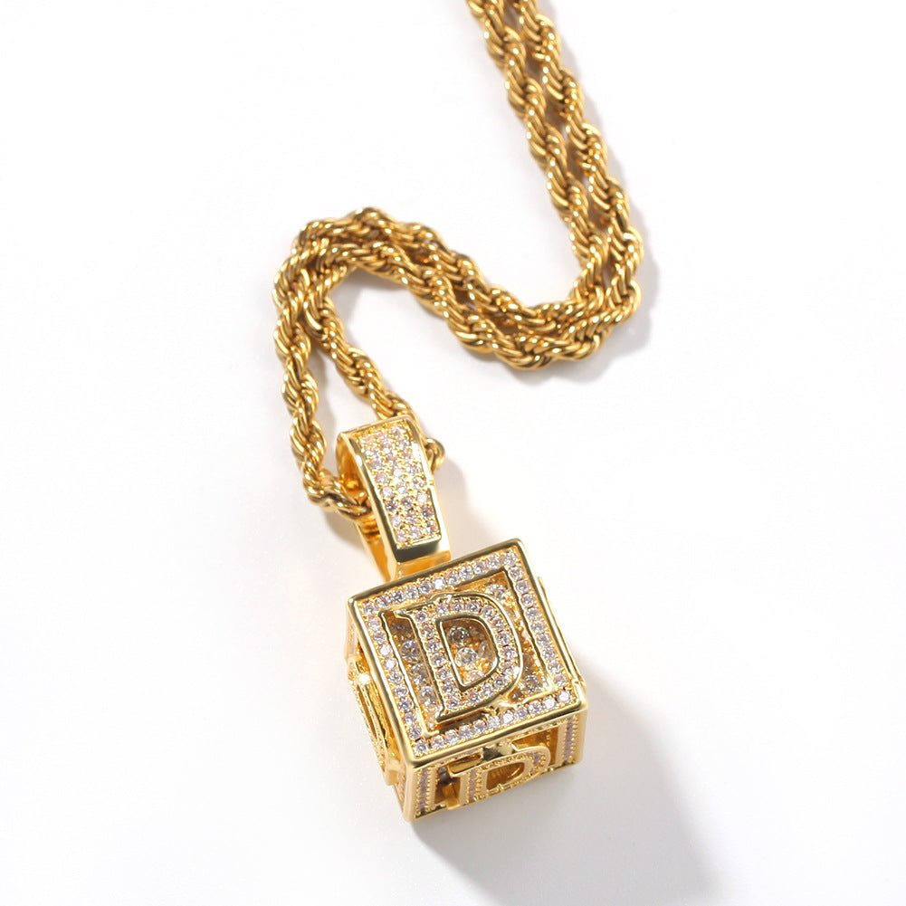 A-Z Initial Letter Pendant Necklace with Cubic Zirconia, Gold Plated or Silver Plated 24 Inch Twist Chain, Personalized Hip Hop Statement Jewelry product image