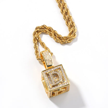 A-Z Initial Letter Pendant Necklace with Cubic Zirconia, Gold Plated or Silver Plated 24 Inch Twist Chain, Personalized Hip Hop Statement Jewelry