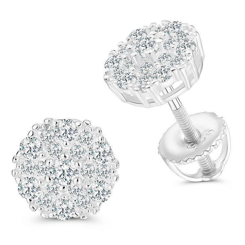 925 Silver Moissanite Round Stud Earrings for Women and Men, Minimalist Geometric Hip Hop Earrings product image