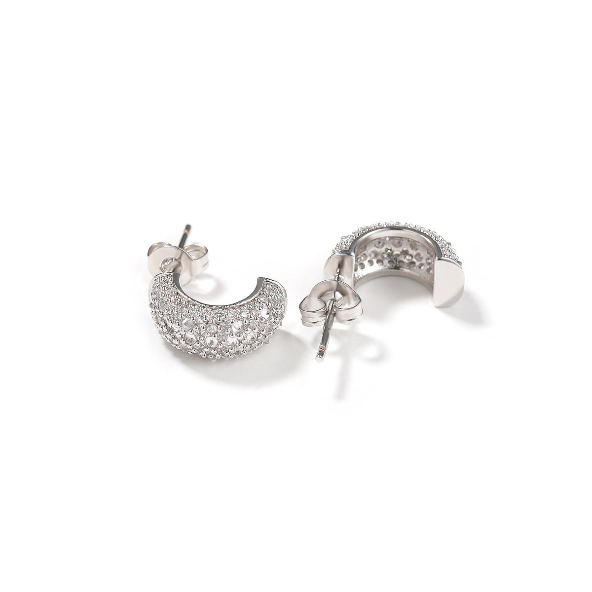 Unisex Cubic Zirconia Hoop Earrings in Gold, Silver & Rose Gold - Trendy Statement Line Design Stud Hoops product image