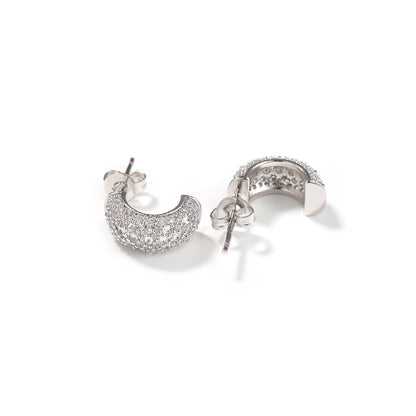 Unisex Cubic Zirconia Hoop Earrings in Gold, Silver & Rose Gold - Trendy Statement Line Design Stud Hoops