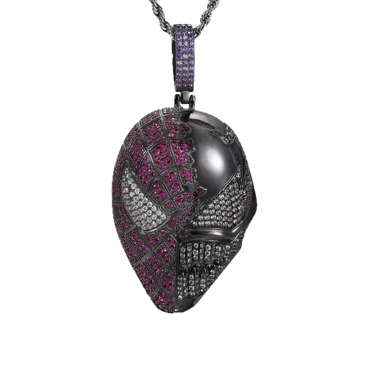 Iced Out Cartoon Mask Pendant Necklace for Men - Hip Hop Copper Jewelry with Cubic Zirconia product image