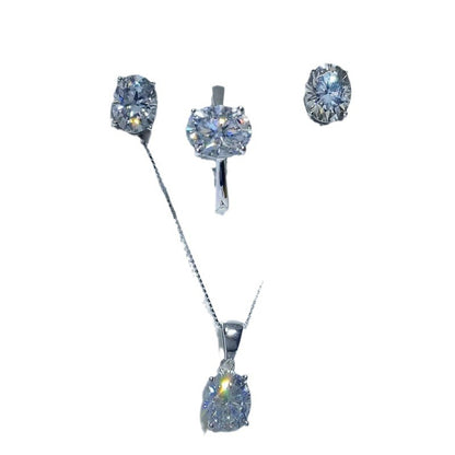 Oval Moissanite Ring, Stud Earrings & Pendant Jewelry Collection