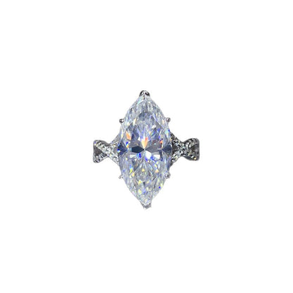 Marquise VVS Moissanite Ring for Women, 10 Carat Solitaire Engagement Ring with Twisted Pavé Band