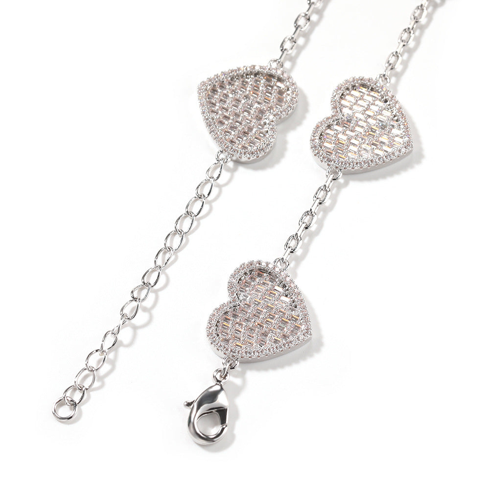 Heart Charm Cubic Zirconia Bracelet for Women & Men – Gold Plated or Silver Plated Copper Chain Bracelet, 7 Inch / 8 Inch