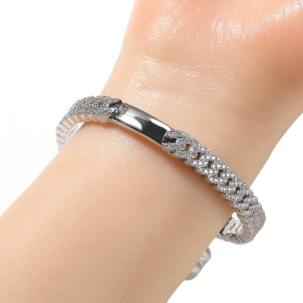 Iced Out Cubic Zirconia Chain Bracelet for Women – Statement Copper Bracelet in Gold, Silver & Rose Gold, 8 Inch