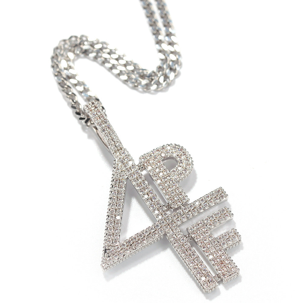 Iced Letter Pendant Necklace with Cubic Zirconia, Gold or Silver Tone Hip Hop Chain Necklace for Women and Men