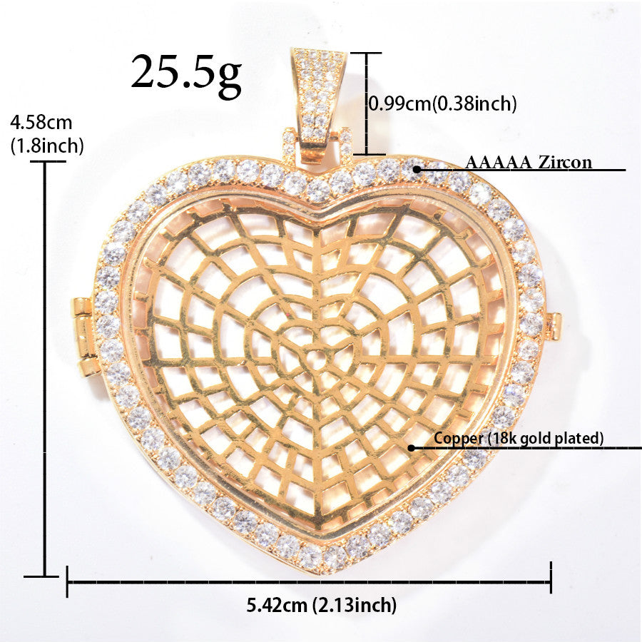 Unisex Iced Heart Photo Pendant Necklace