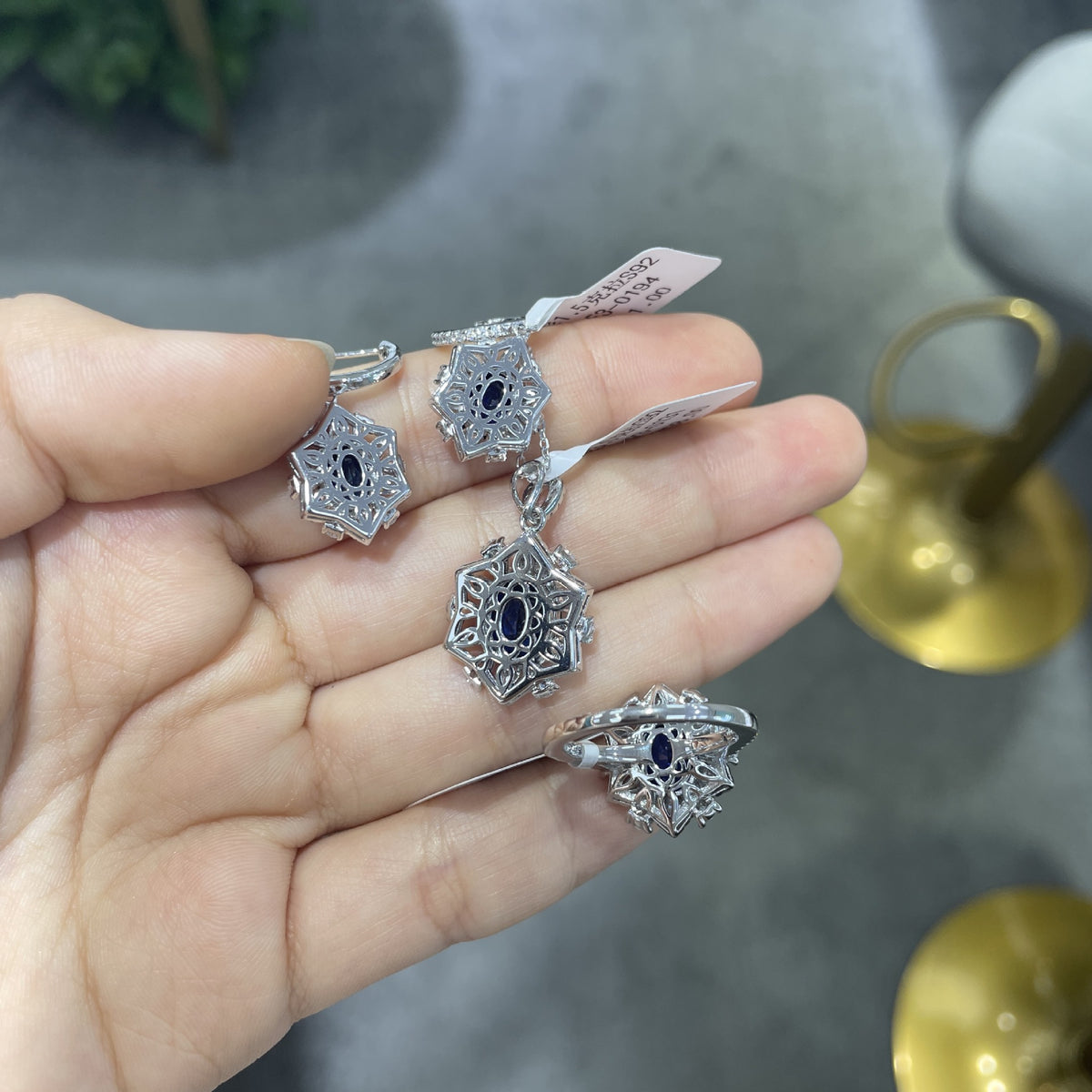 Lab-Created Blue Sapphire Jewelry Set, 925 Sterling Silver Necklace Earrings Ring product image