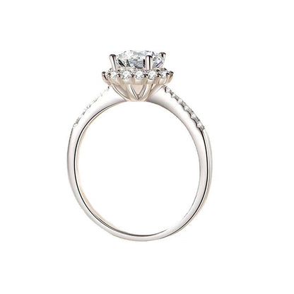VVS Moissanite Halo Ring for Women, Floral Starburst Engagement Ring, D Color 1 Carat or 2 Carat Promise Ring