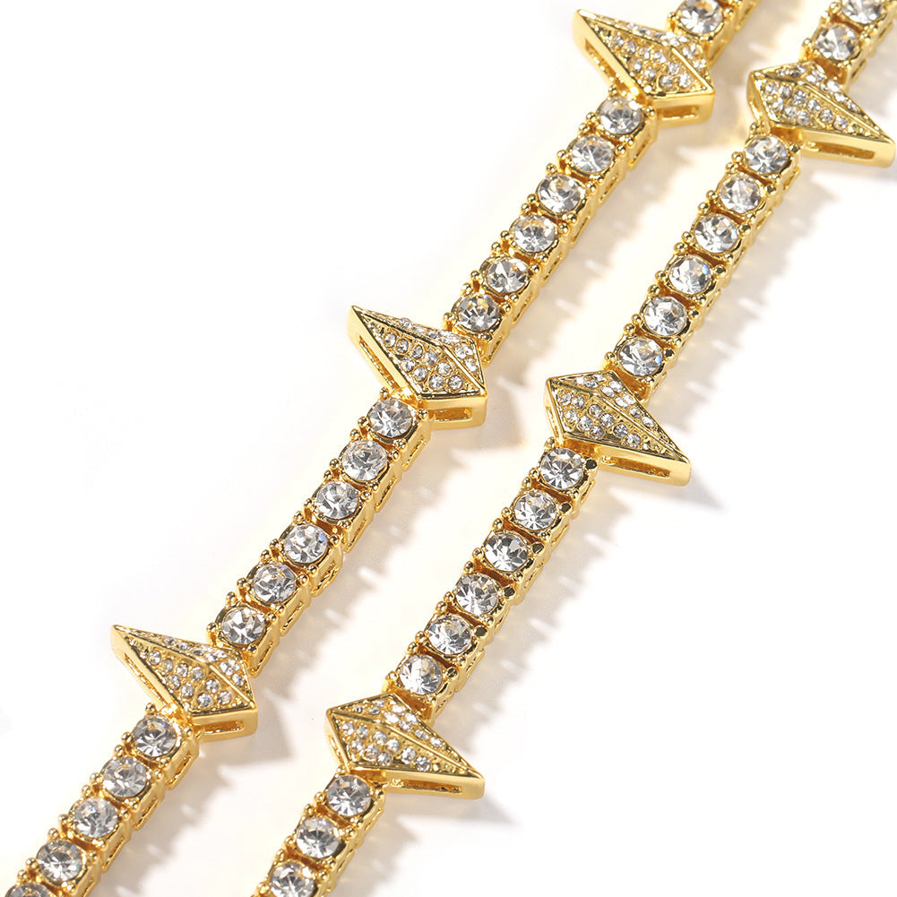 Unisex Iced Spike Tennis Bracelet - Silver Plated Alloy Statement Chain Bracelet