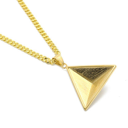 Gold Plated Stainless Steel Triangle Pendant Necklace with 5mm Cuban Chain - Hip Hop Statement Jewelry 2026