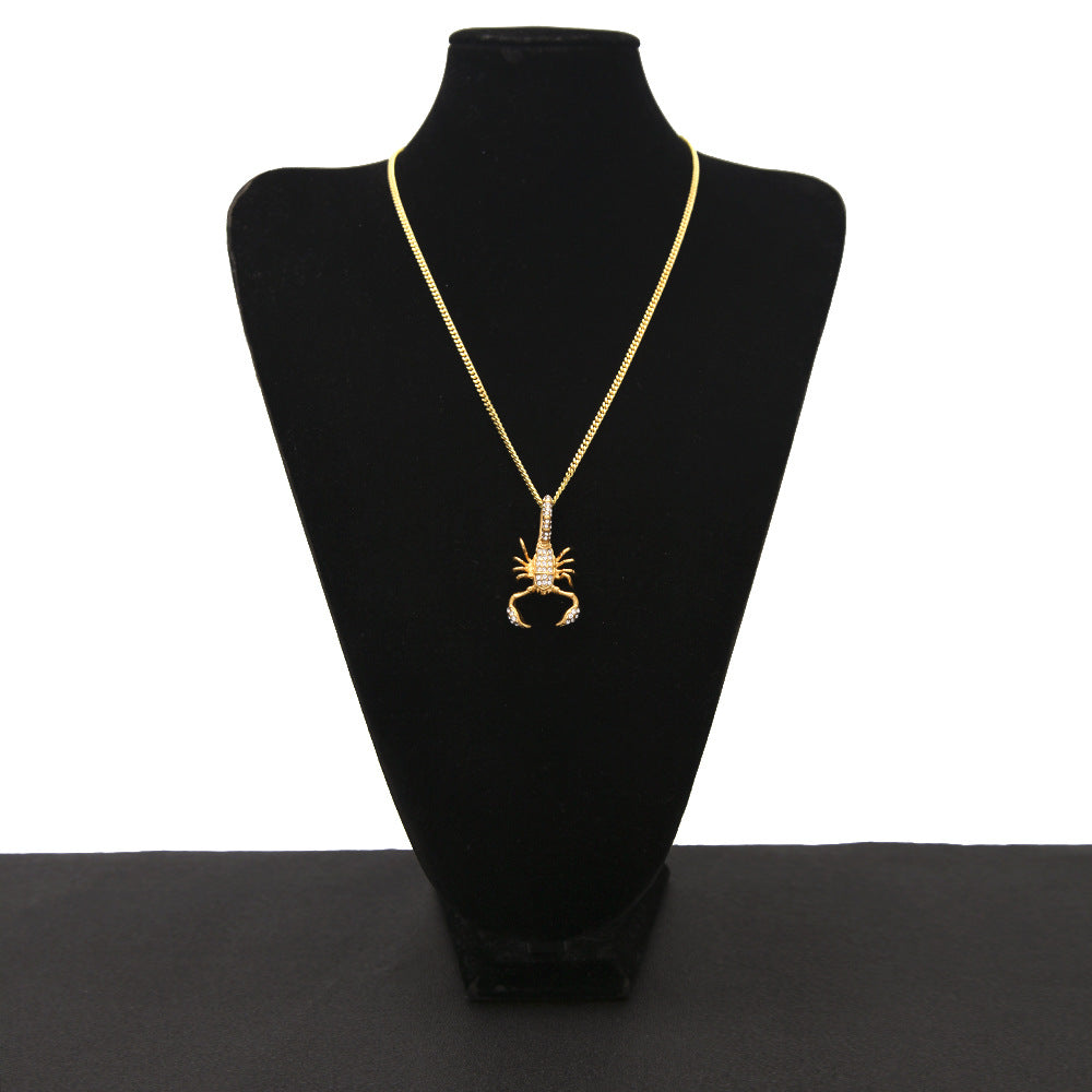 Gold Tone Scorpion Pendant Necklace with Cubic Zirconia Stainless Steel Cuban Chain for Women and Men