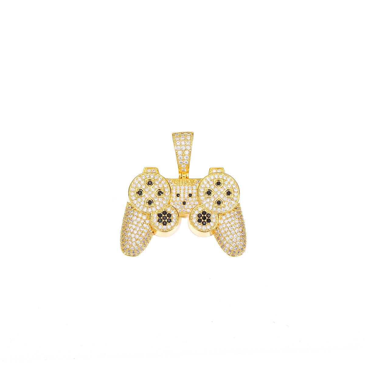 Iced Out Game Controller Pendant Necklace for Men and Women - Gold Tone Copper Hip Hop Rope Chain with Cubic Zirconia product image