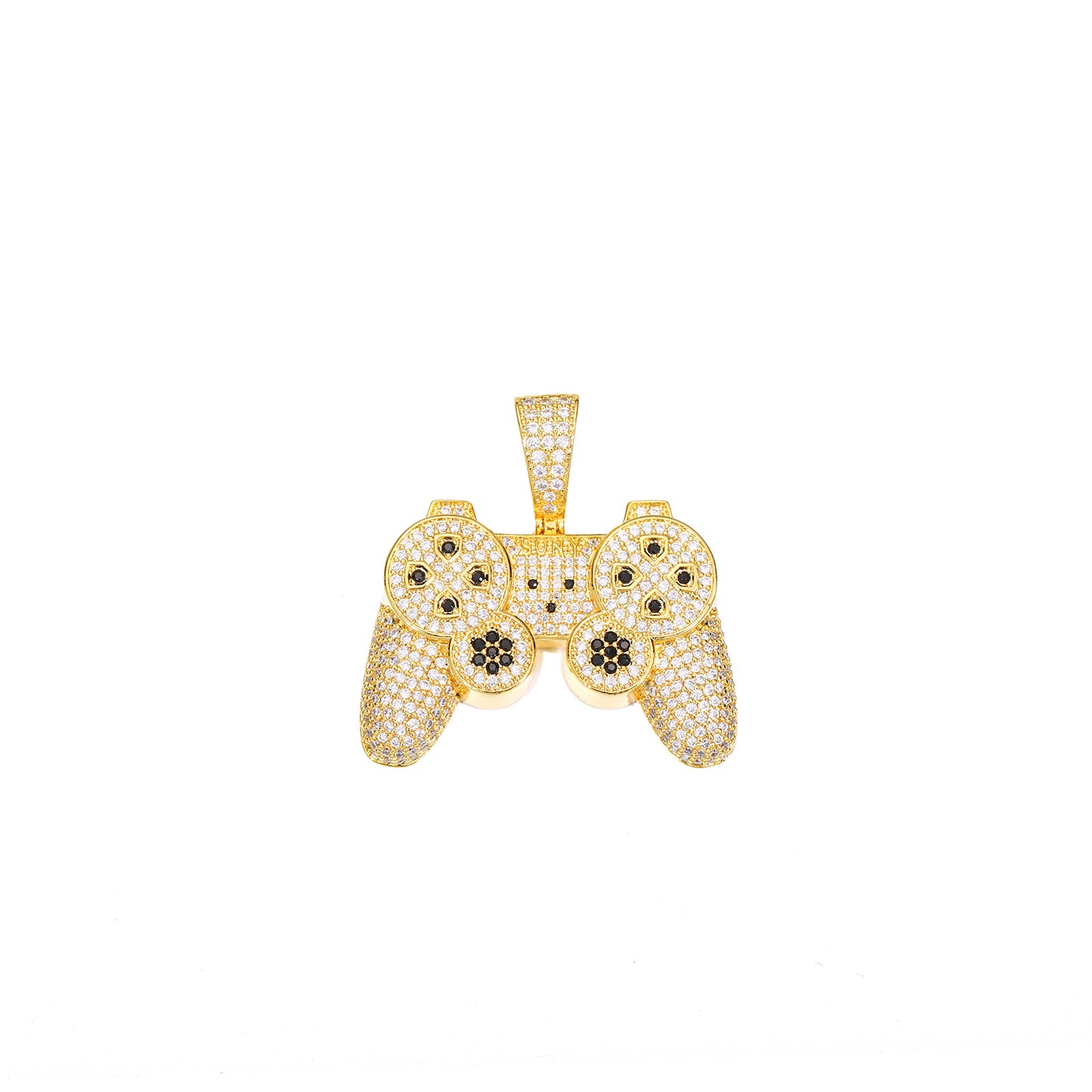 Iced Out Game Controller Pendant Necklace for Men and Women - Gold Tone Copper Hip Hop Rope Chain with Cubic Zirconia product image