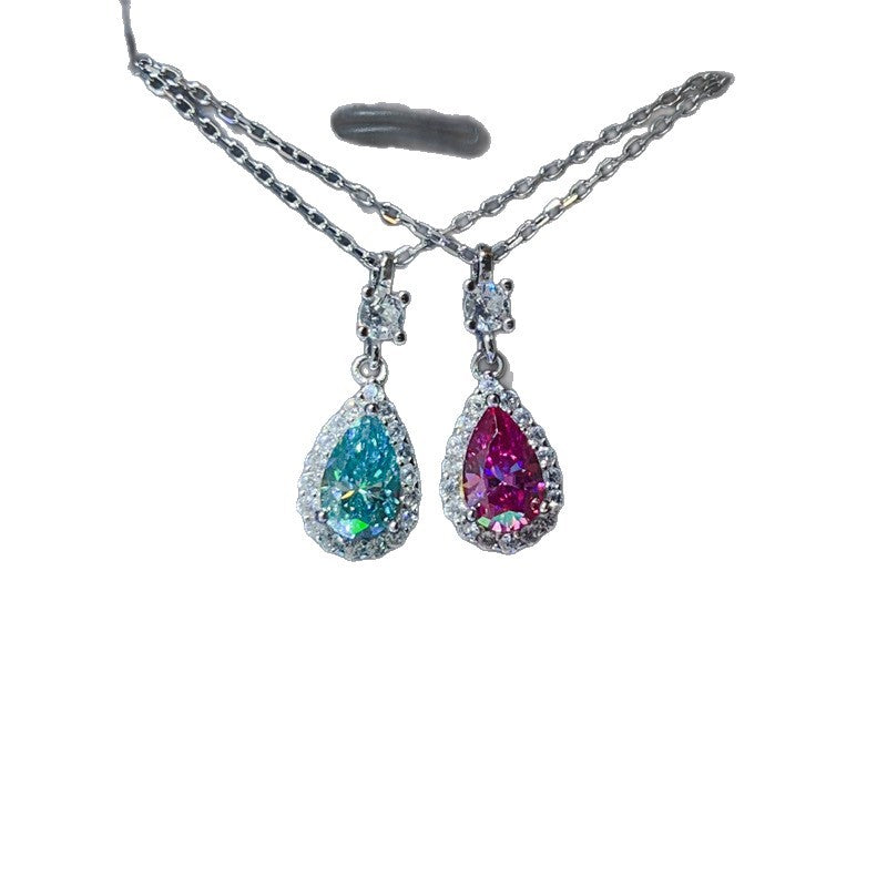 Teardrop Halo Pendant Necklace with Chain, Pink or Green Stone Drop Necklace for Women product image