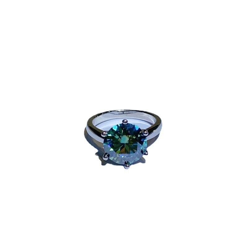 Green Moissanite Solitaire Ring, Six-Prong Round Stone, Sizes 9-19 product image