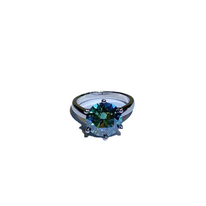 Green Moissanite Solitaire Ring, Six-Prong Round Stone, Sizes 9-19