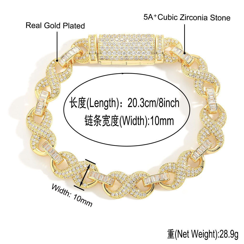 Hip Hop Four Leaf Clover Cuban Link Copper Bracelet for Men
