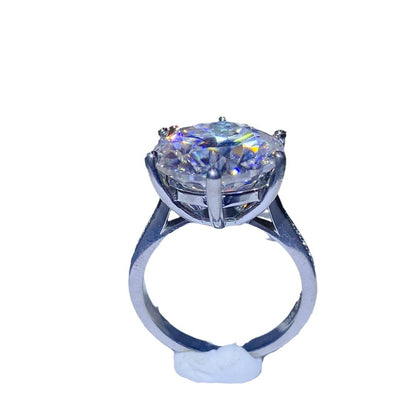 Round Cut Solitaire Moissanite Ring with Pavé-Style Band for Women
