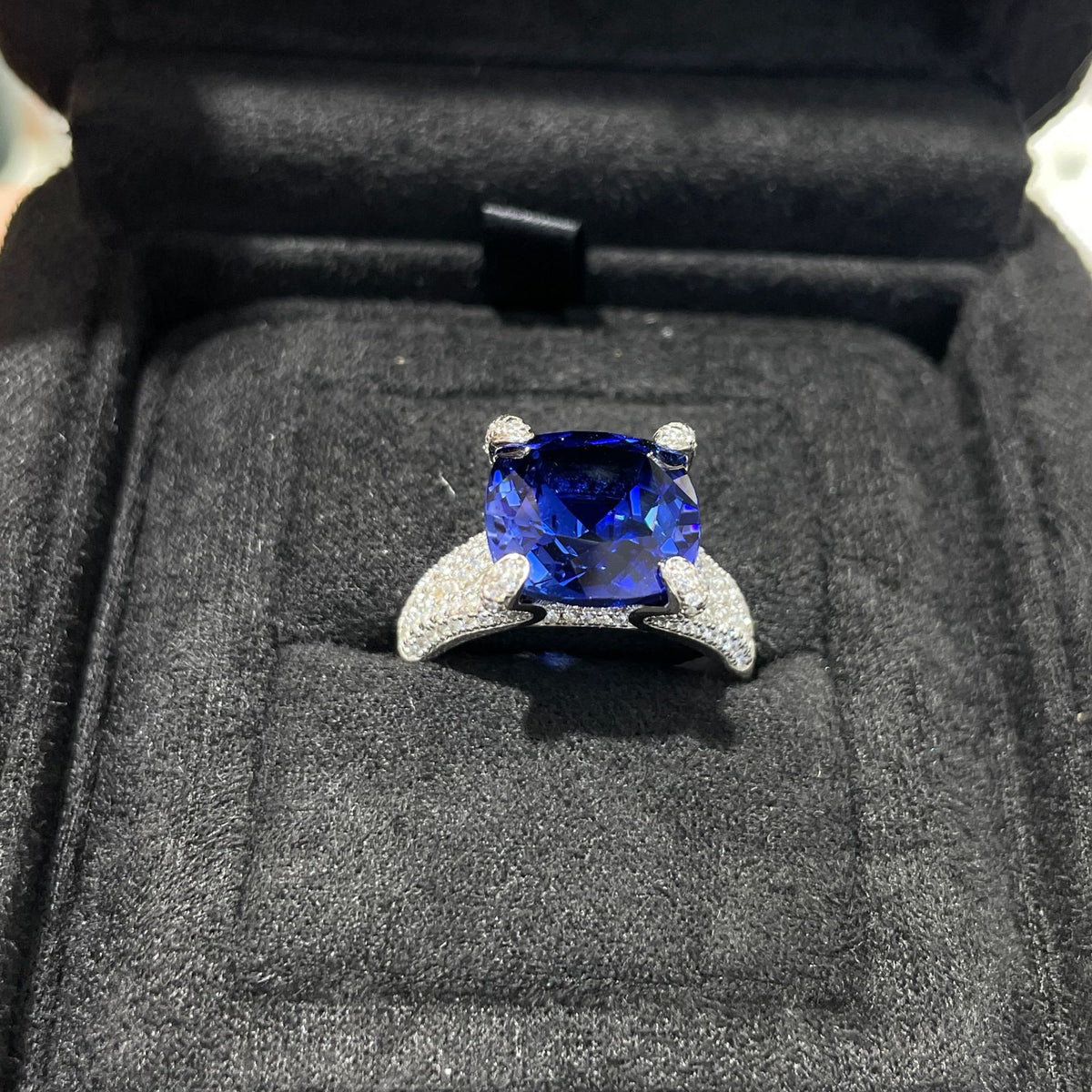 Sterling Silver Blue Cushion Cut Statement Ring for Women product image