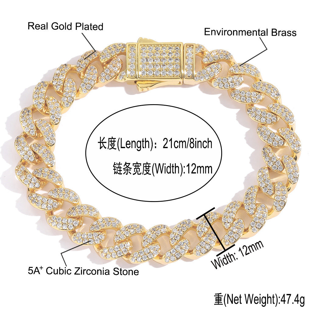 Hip Hop Light Luxury Cuban Link Cubic Zirconia Necklace for Men