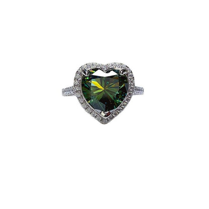 Green Heart Moissanite Halo Ring for Women, 1 Carat or 5 Carat Engagement Style Ring