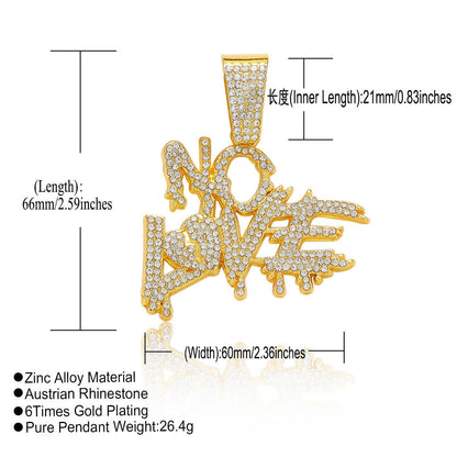 Hip Hop Heart Letter Teardrop Alloy Pendant Necklace for Men and Women