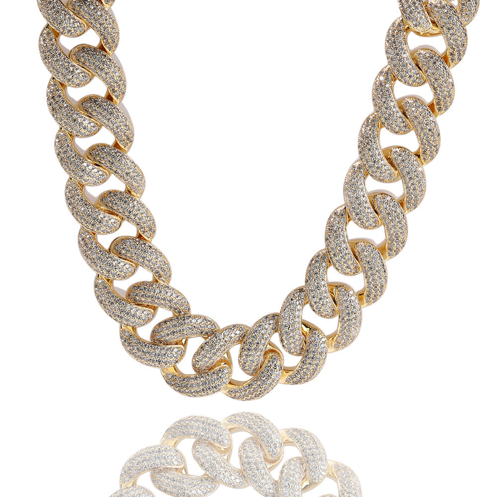 Iced Out Cuban Link Chain Bracelet Necklace for Women Men, Gold Plated or Silver Plated Statement Hip Hop Jewelry