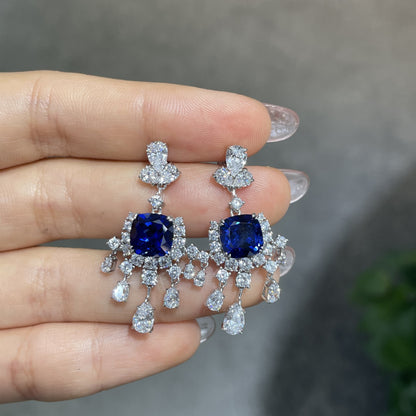 Red Crystal Drop Earrings, Cushion-Cut Dangle Earrings with Clear Sparkle Accents