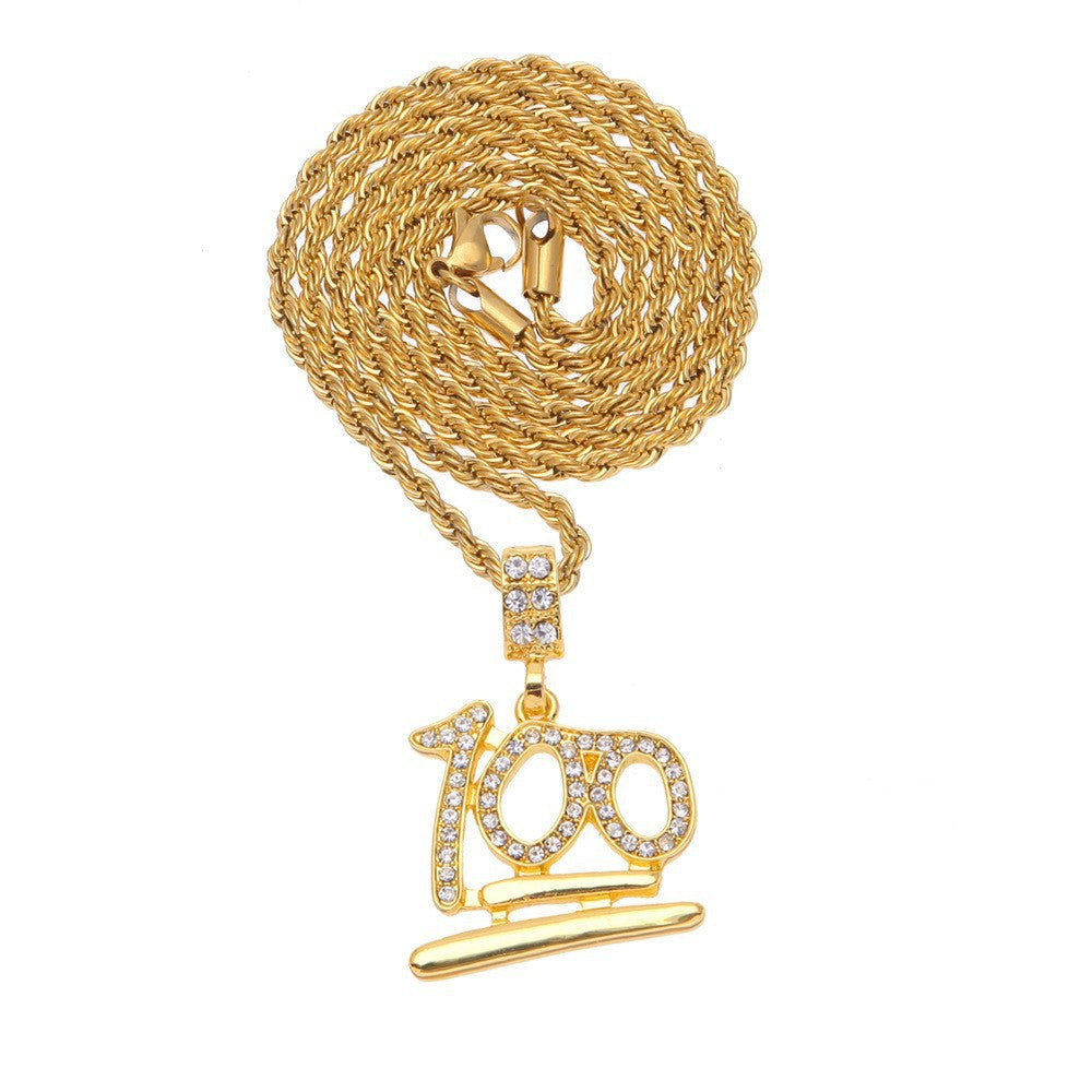 Iced Out Hip Hop Pendant Necklace with 24 Inch Twist Chain - Gold & Silver Tone Statement Charm product image