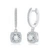 Moissanite Square Halo Drop Earrings for Women, Pavé Huggie Hoop Dangle Style product image