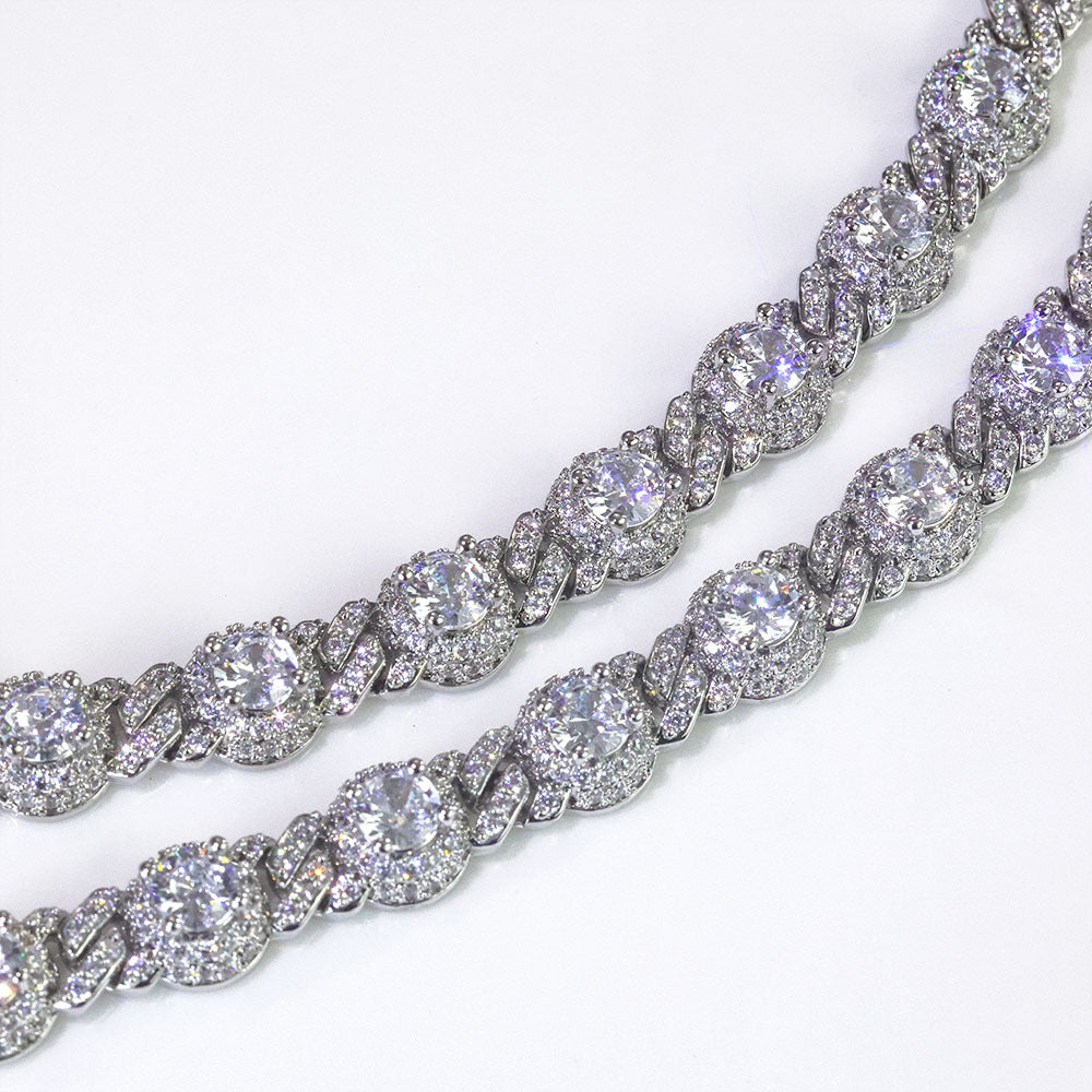 7.5 mm Round CZ Halo Cuban Hip Hop Necklace with Copper Base - CHA318 product image