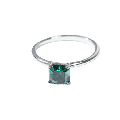 1ct Green Asscher Cut Moissanite Ring, Solitaire Style Ring