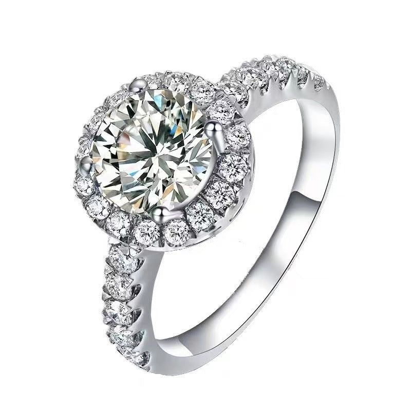Round Halo Moissanite Ring for Women, Color Center Stone Engagement Ring, 0.5 to 2 Carat Look, White Pink Yellow Blue product image
