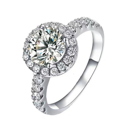 Round Halo Moissanite Ring for Women, Color Center Stone Engagement Ring, 0.5 to 2 Carat Look, White Pink Yellow Blue